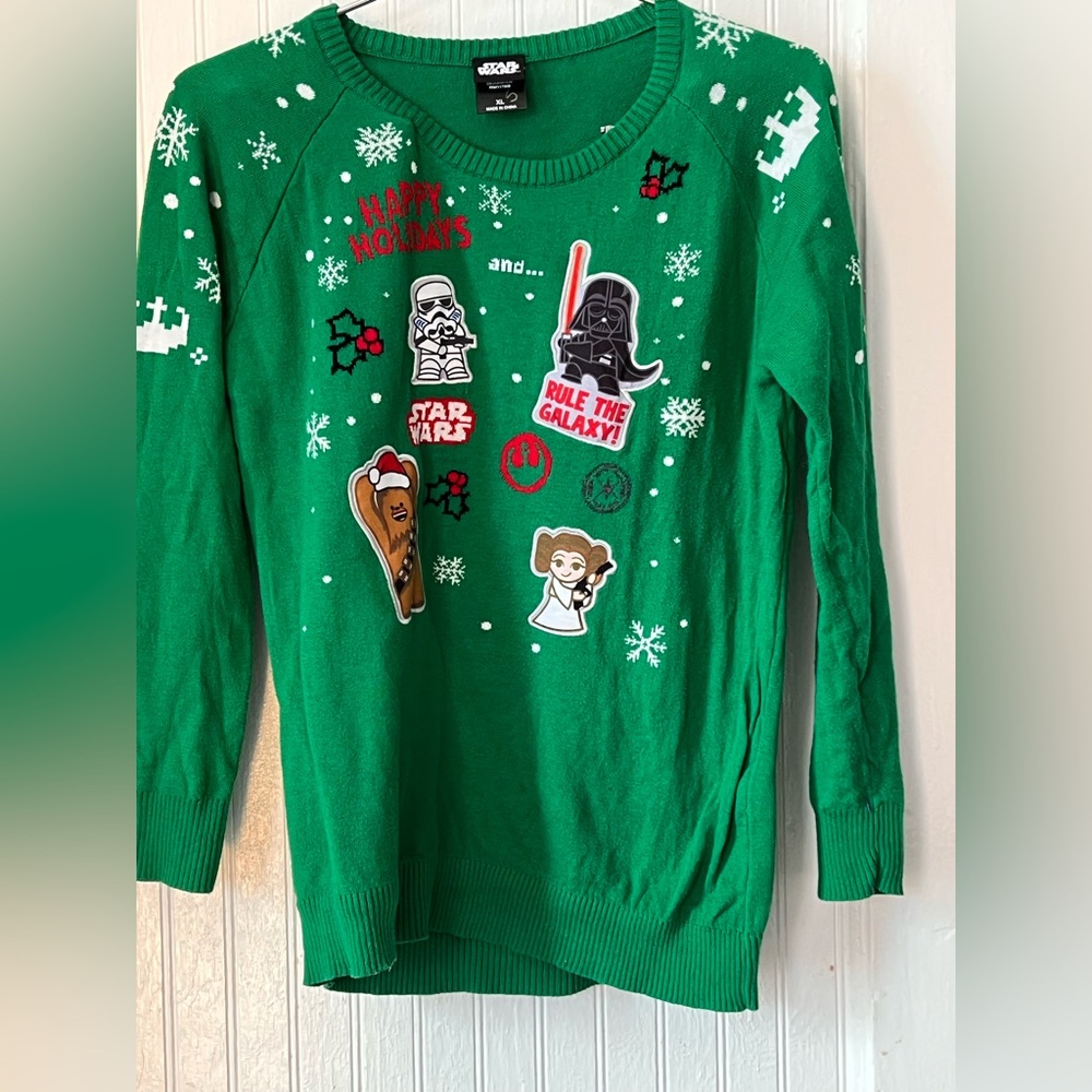 Christmas Star Wars Festive Green Crewneck Sweater
